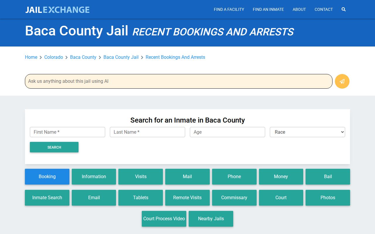 Unofficial JailExchange Baca County recent-bookings view