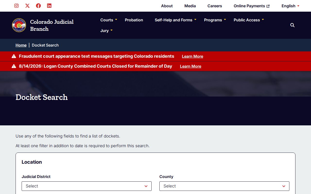 Colorado docket search for following Baca County crime news records