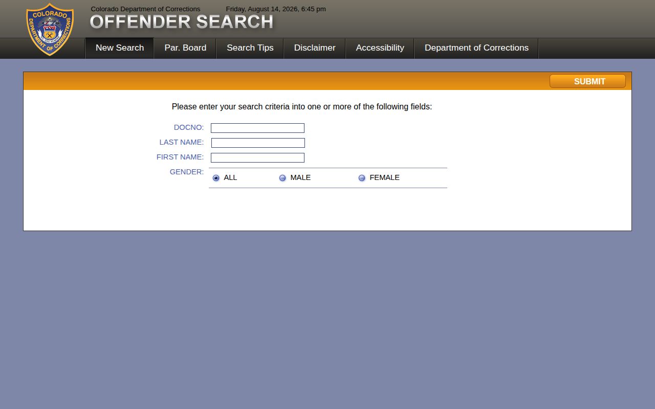 Colorado DOC offender photo search for Baca County records