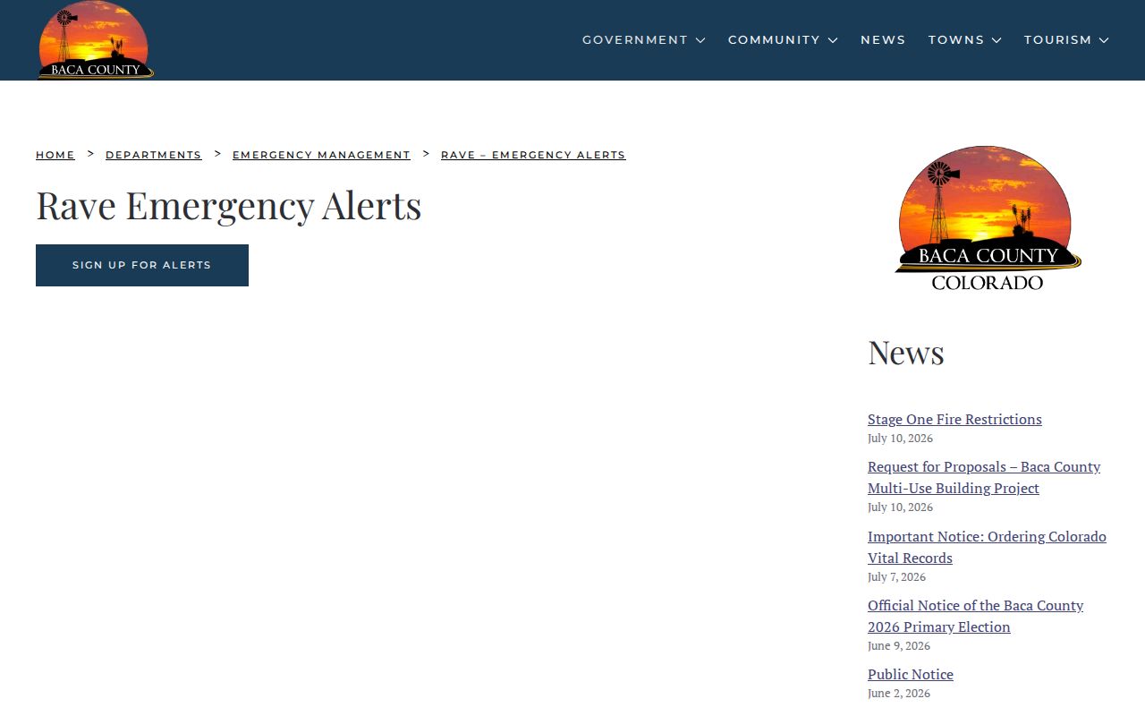 Baca County RAVE emergency alerts rather than custody records