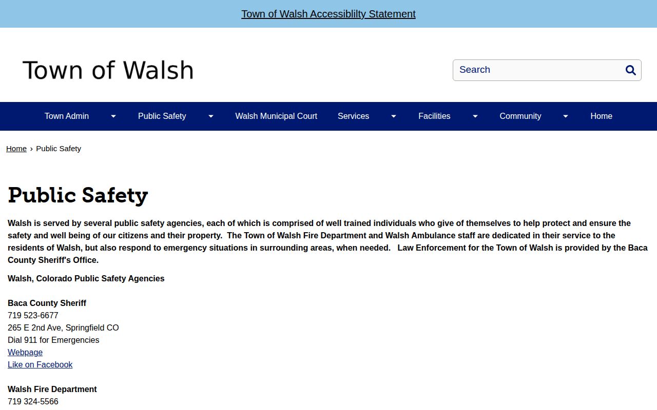 Walsh Baca County sheriff arrest and public-safety records page